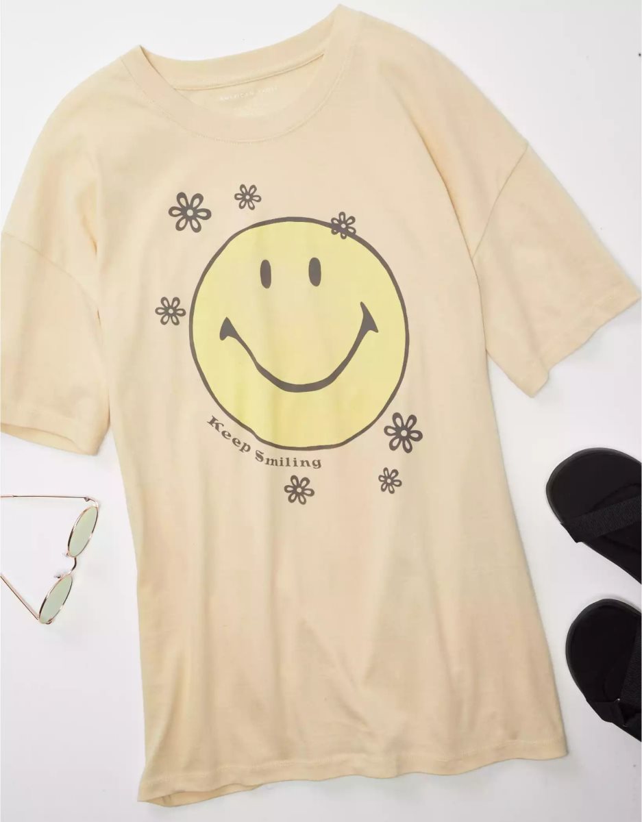 T Shirts American Eagle AE Oversized Smiley Graphique Tee Multicolore Femme | GYB-48579773